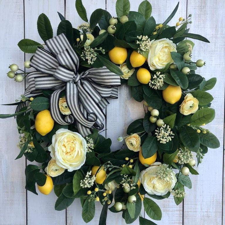Hapeisy Artificial Lemons Wreath Fruit Wreath Summer Fall Large Wreaths ，19.7inch for Front Doo... | Walmart (US)