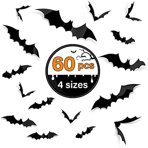 Kidtion 3D Bats Halloween Decorations 60 PCS, Upgraded Halloween Decor with 4 Different Sizes, Re... | Amazon (US)
