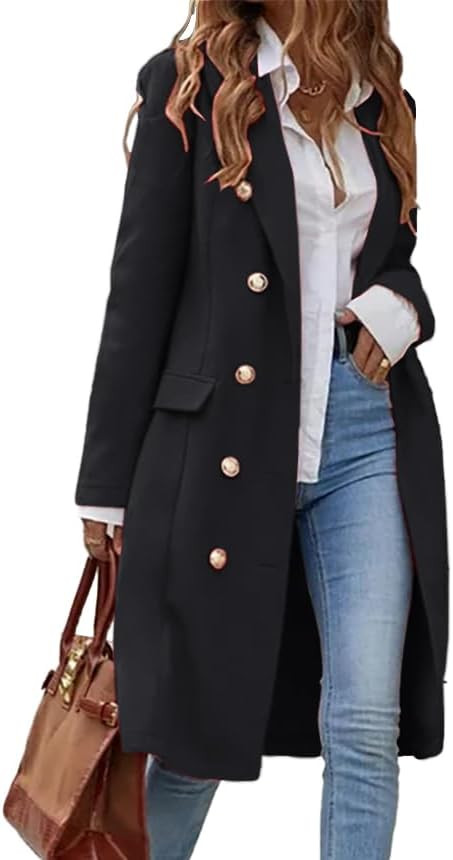 IDEALSANXUN Womens Long Wool Coat for Women Fall Winter Trench Coat Trendy Jackets | Amazon (US)