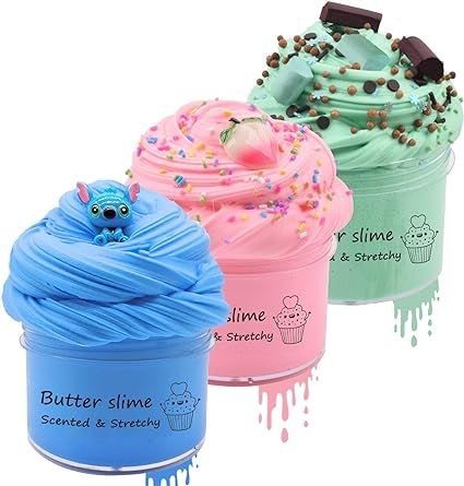 Scented Butter Slime 3 Pack, Stretchy and Non-Sticky Slime for Kids Slime Party Favors, Christmas... | Amazon (US)