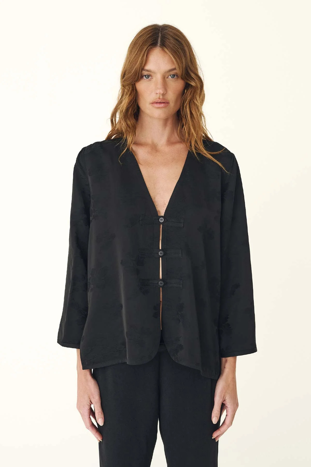 Atta Jacquard Tang Shirt in Noir Floral | ROWIE Tops | ROWIE The Label (US)