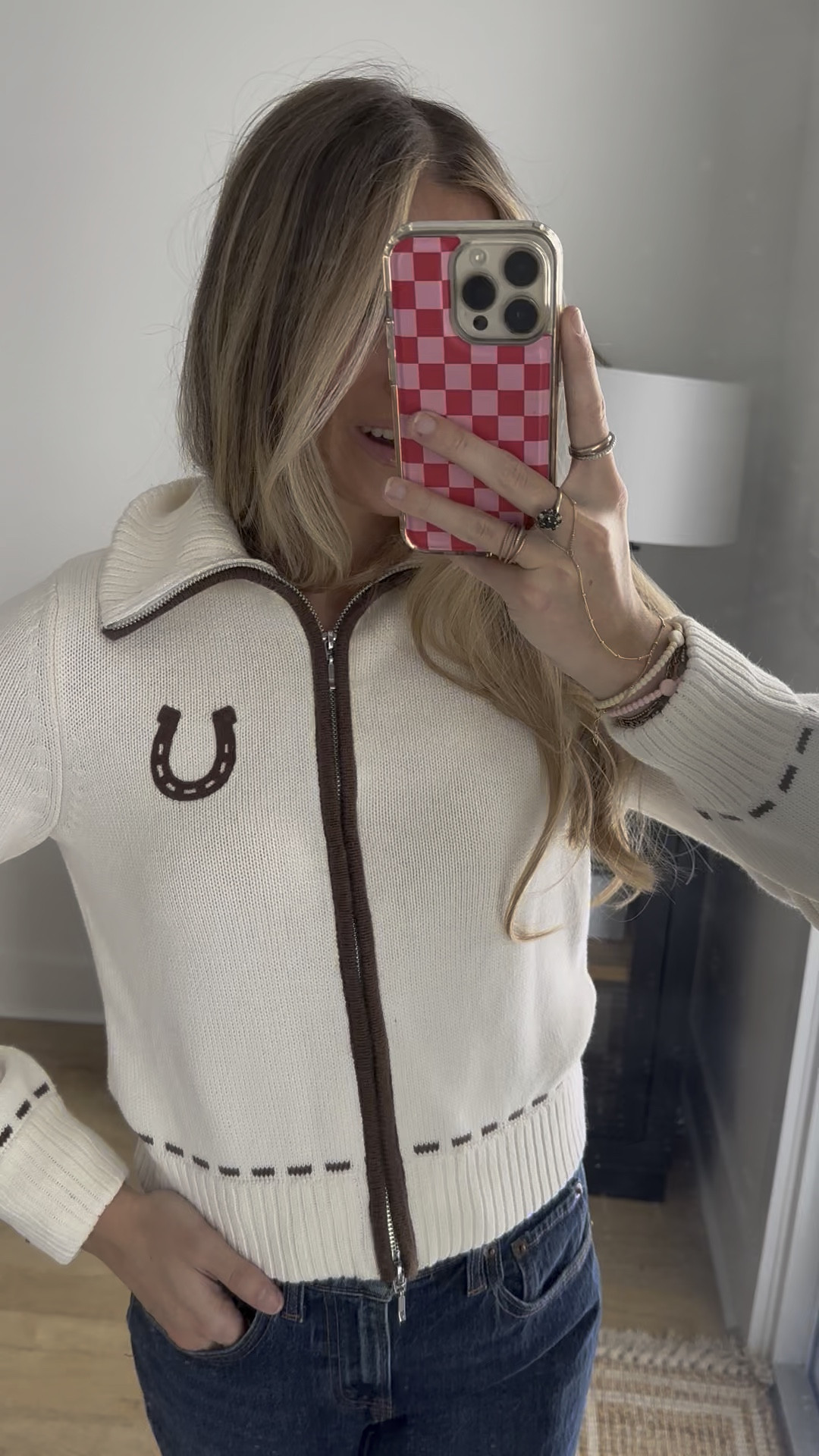 @abercrombie size xs Double Zipper Western Cardigan

Body-skimming cardigan in our soft sweater yarn fabric, featuring a double zipper closure, rib trims along the collared neckline, hem, and cuffs and Western-inspired graphic details throughout. Pairs perfect with your favorite pair of denim and boots! Wearing the jeans in size 25 but wish I had size 24! 

#LTKFallSale #LTKFindsUnder100 #LTKStyleTip