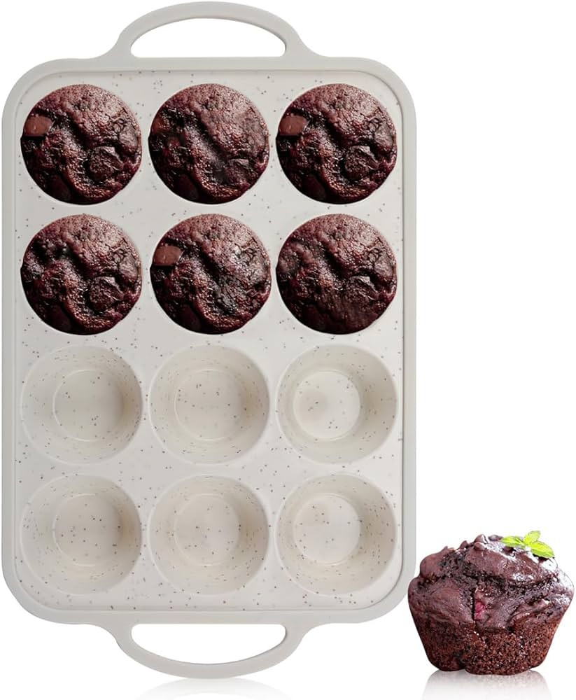 Silicone Muffin Pan with Metal Reinforced Frame - 12 Cups Cupcake Pan, Non-Stick Muffin Tin for B... | Amazon (US)