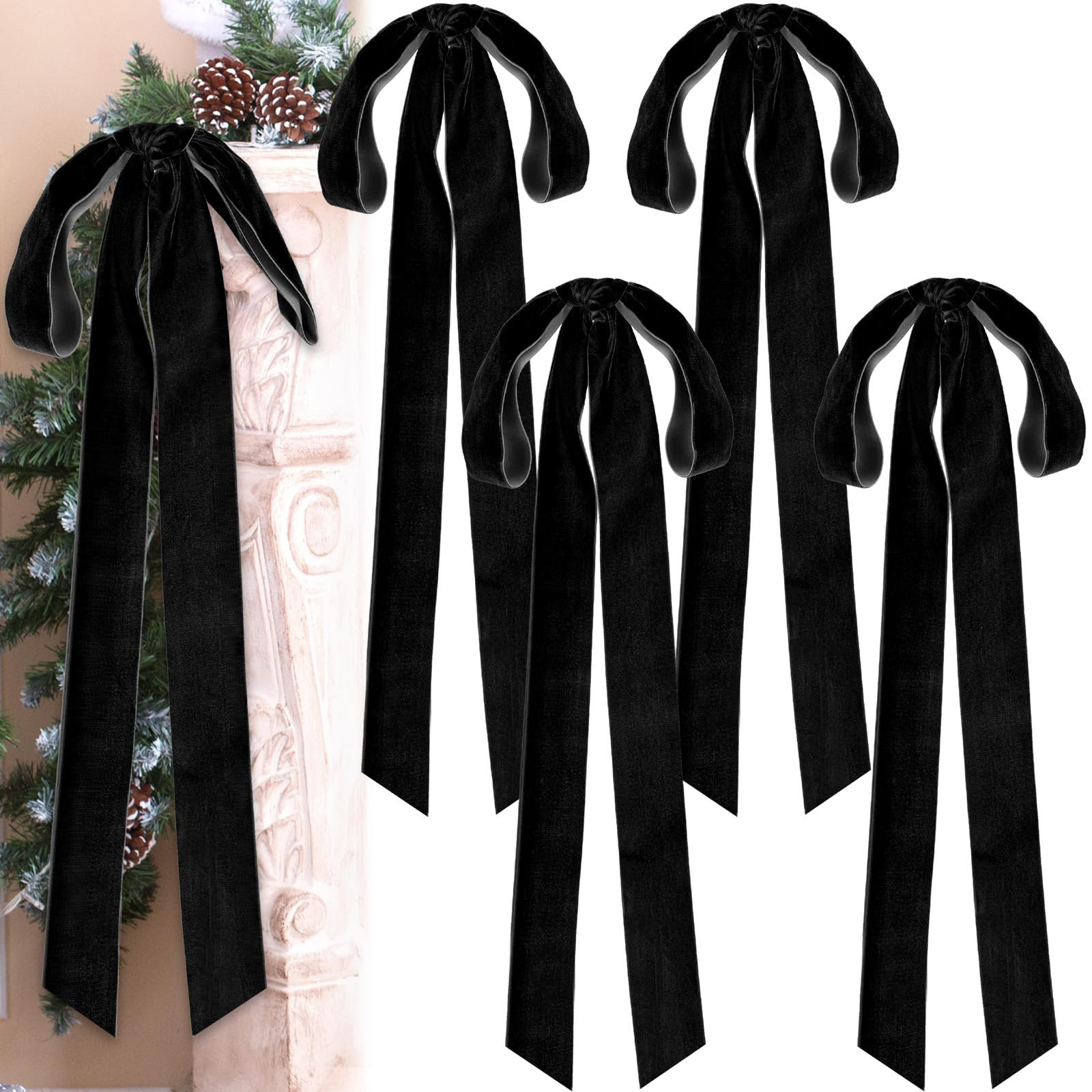 23.6 x 8.7 Inches Large Velvet Christmas Staircase Wreath Bows Rustic Crafts Velvet Bows for Chri... | Amazon (US)