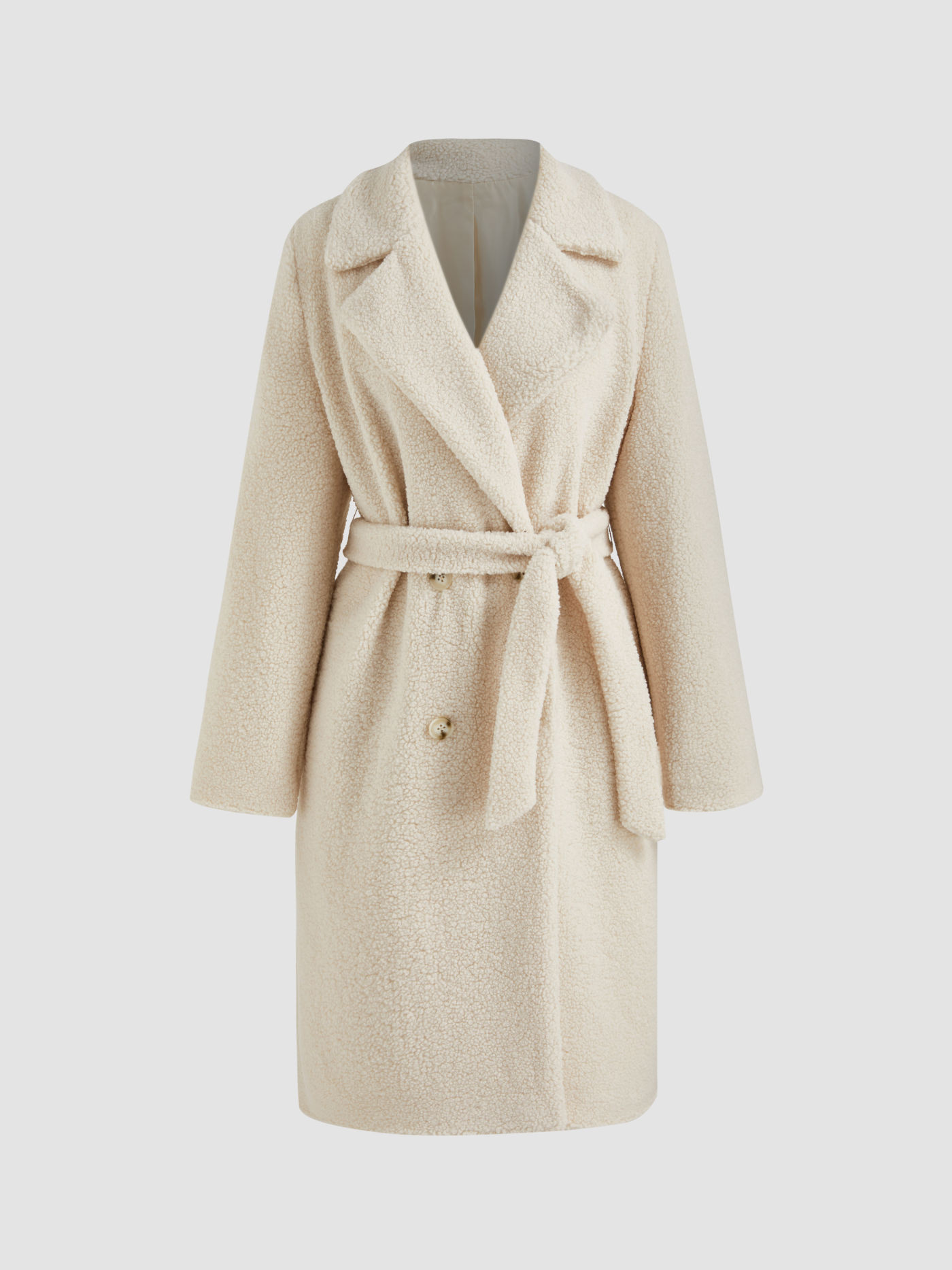 Fleece Fleece Collar Solid Pocket Oversized Coat With Belt For Work | Cider