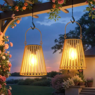 Hanging Solar Lanterns Outdoor Waterproof, Natural Hand Woven Solar Rattan Lanterns For Outside Hanging With Handle, Bright & Metal Frame Decor Lanter | Wayfair North America