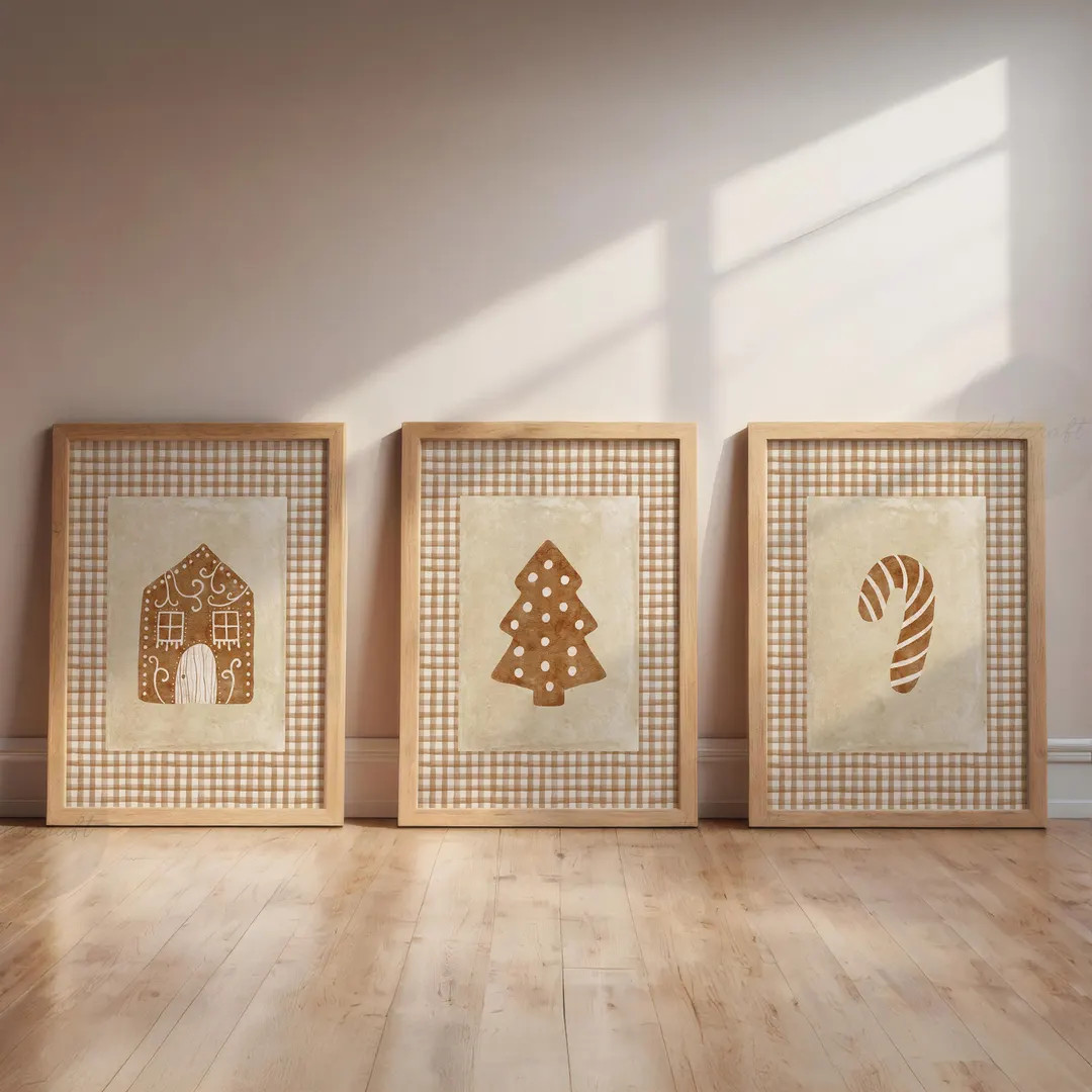 Christmas Printable Set of 3, Farmhouse Christmas Wall Art, Gingerbread Cookies Rustic Posters, C... | Etsy (US)