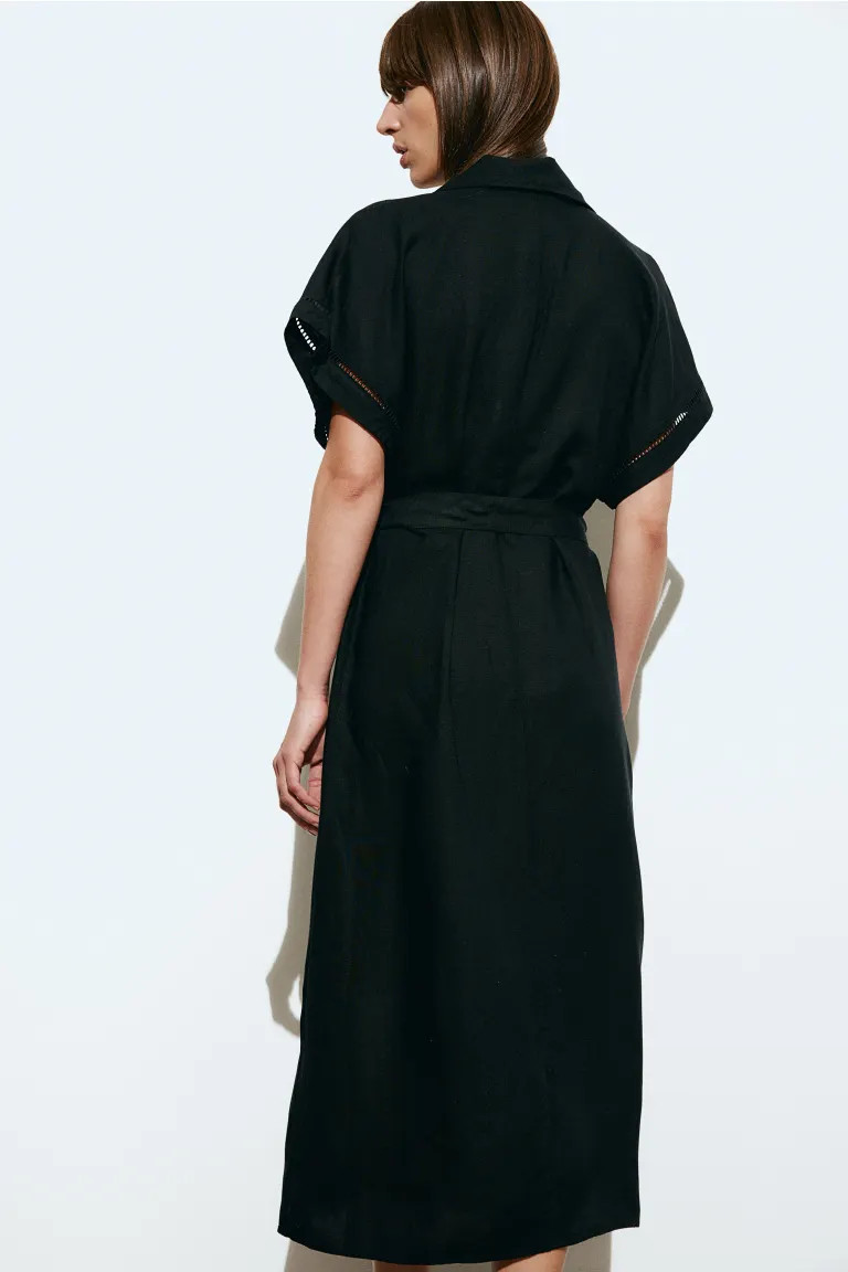 Linen-blend Shirt Dress - Black - Ladies | H&M US | H&M (US + CA)