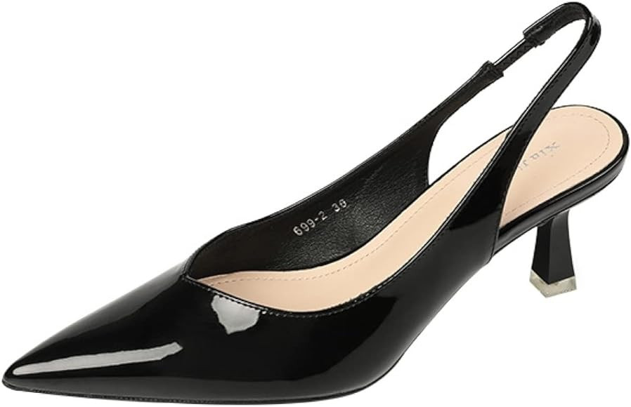 Women's Low Kitten Heel Sandals Casual Slip On Pumps Patent Leather Pointed Toe Dress Shoes for W... | Amazon (US)