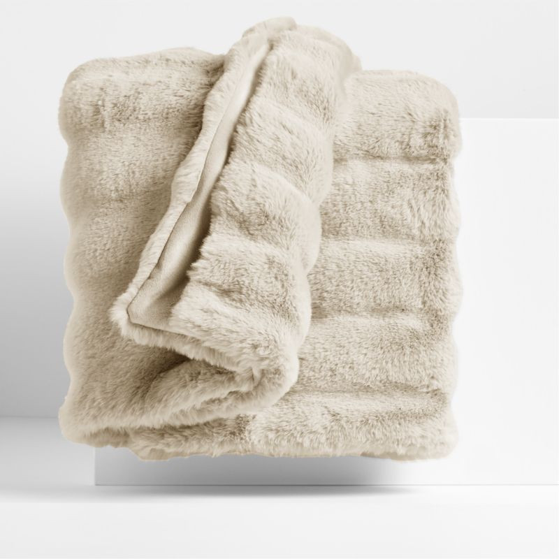 Channel Faux Fur 90"x90" Travertine Beige Bed Blanket + Reviews | Crate & Barrel | Crate & Barrel