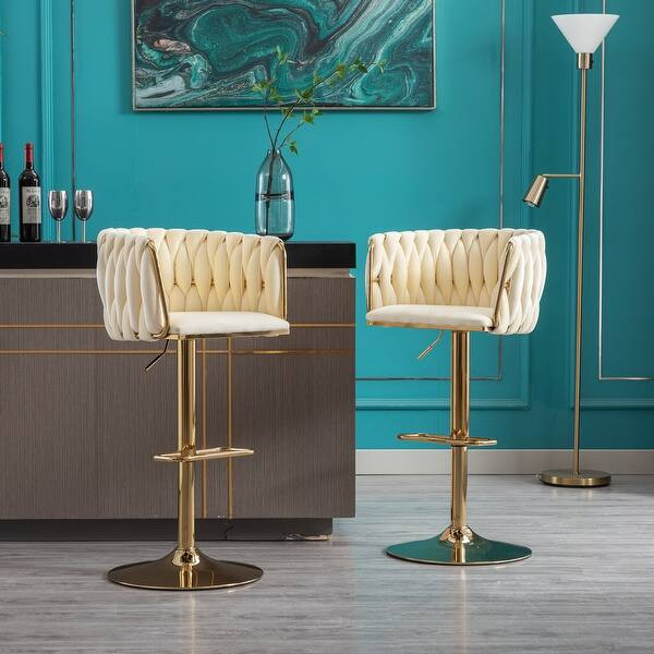 Velvet Upholstered Swivel Adjustable Height Bar Stools With Metal Footrest（set of 2） | Bed Bath & Beyond