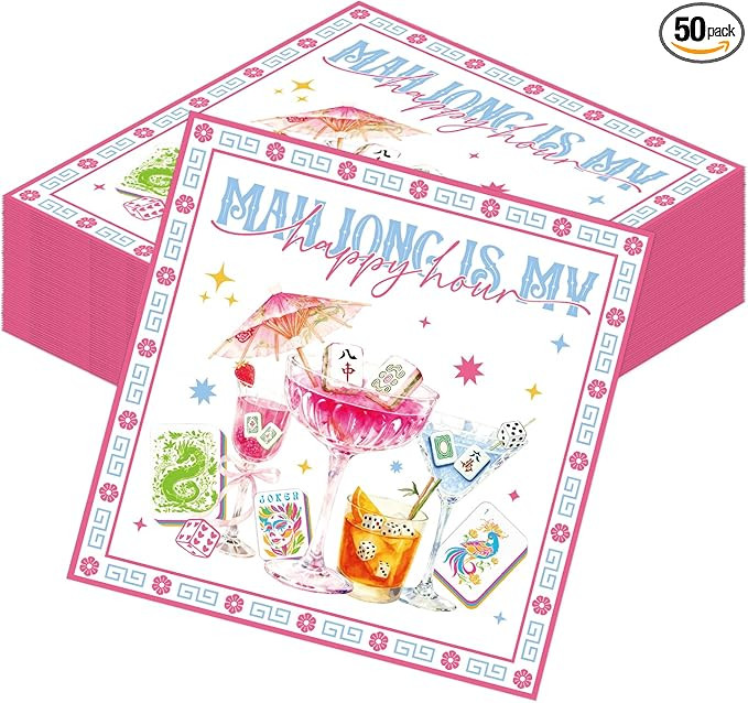 Mahjong Party Decorations Tableware, 50PCS Mahjong Pink Disposable Paper Napkins Birthday Decorat... | Amazon (US)