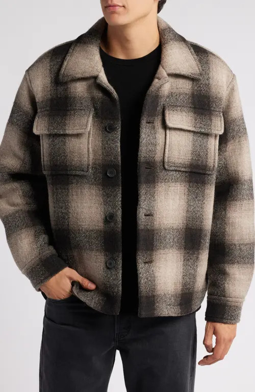 FRAME Padded Plaid Wool Blend Shirt Jacket in Brown Plaid at Nordstrom, Size Medium | Nordstrom