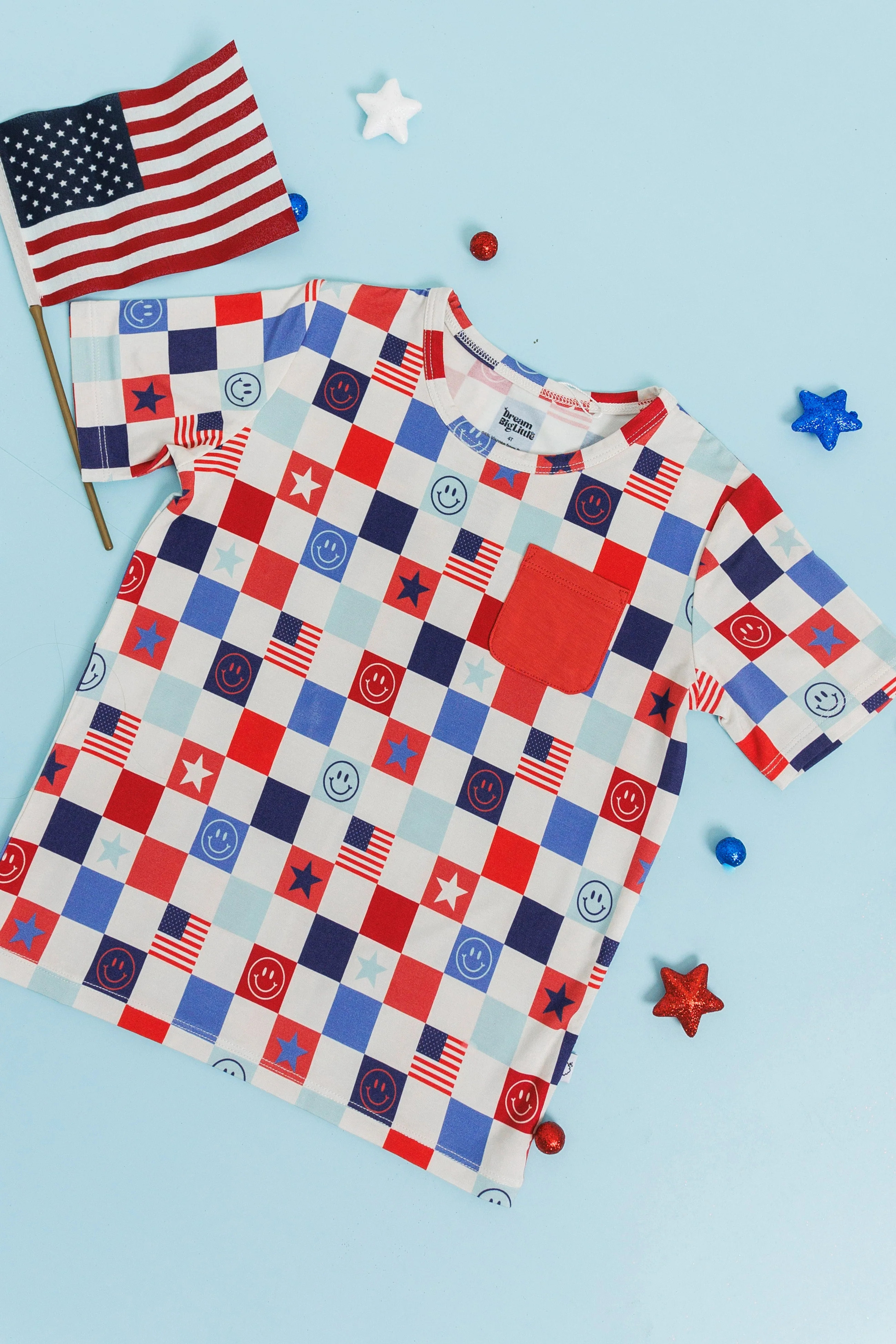 HOME OF THE FREE CHECKERS DREAM POCKET TEE | DREAM BIG LITTLE CO