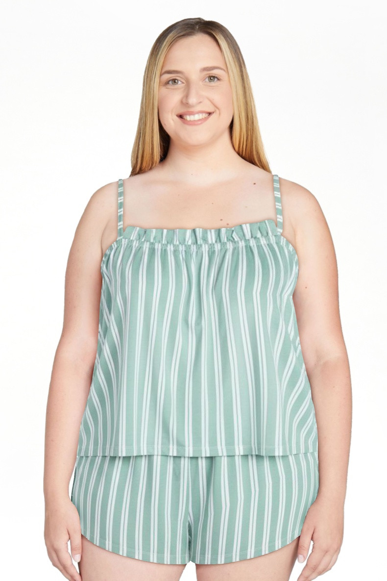 Joyspun Women's Cotton Ruffled Tank Top and Shorts Pajama Set, 2-Piece, Sizes XS-3X | Walmart (US)