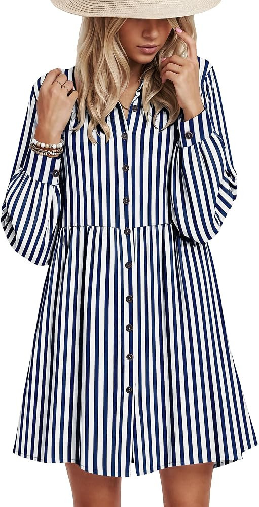 AUSELILY Women's Babydoll Dress Casual Long Sleeve Fall Tunic Dresses | Amazon (US)