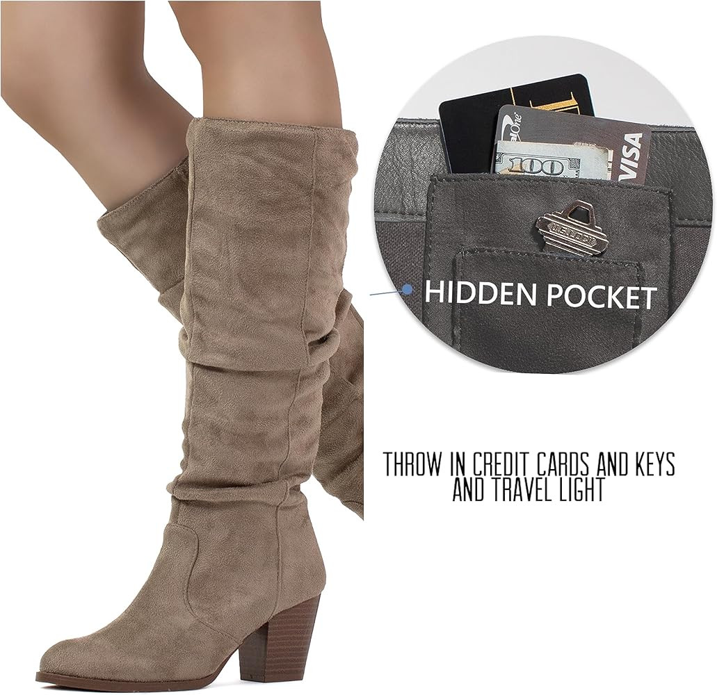 RF ROOM OF FASHION Women's Stacked Heel Slouchy Knee High Boots (Regular Calf) | Amazon (US)