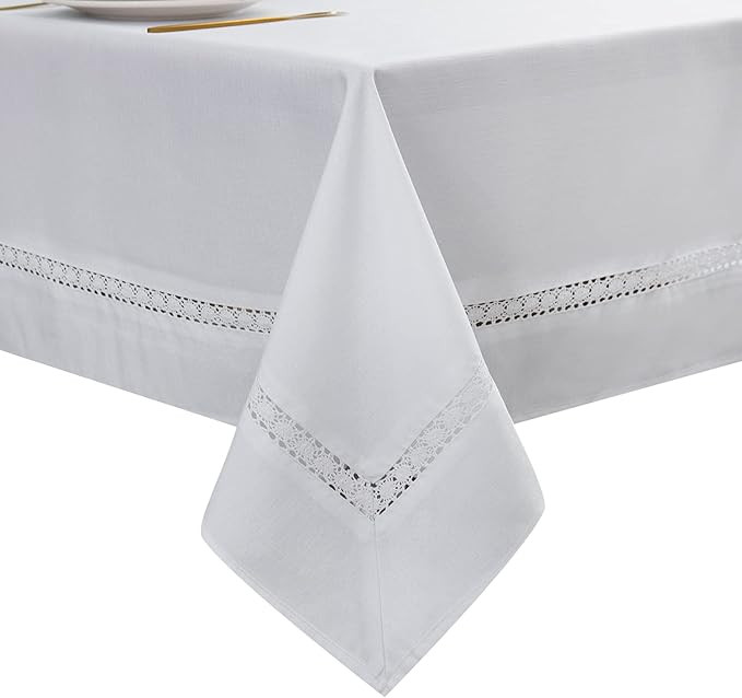 EHouseHome Heavy Duty Fabric Tablecloth with White Lace-Waterproof/Wrinkle Free/Stain Resistant/O... | Amazon (US)