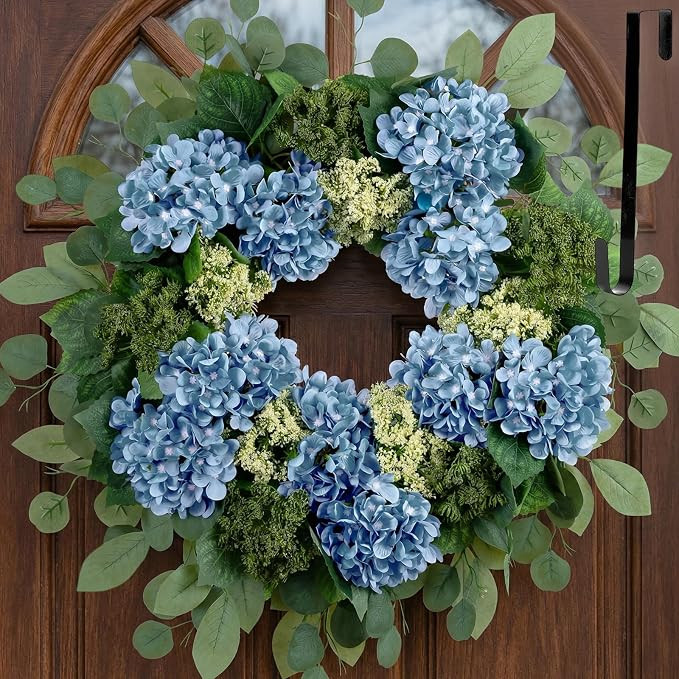 BLOSMON Hydrangea Wreaths for Front Door: 26 Inch Summer Spring Wreath Decorations for Home Outdo... | Amazon (US)