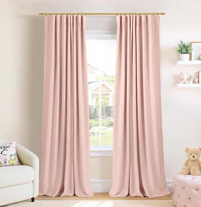 INOVADAY 100% Blackout Curtains for Bedroom, Black Out Curtains 102 Inch Long, Clip Rings Linen B... | Amazon (US)