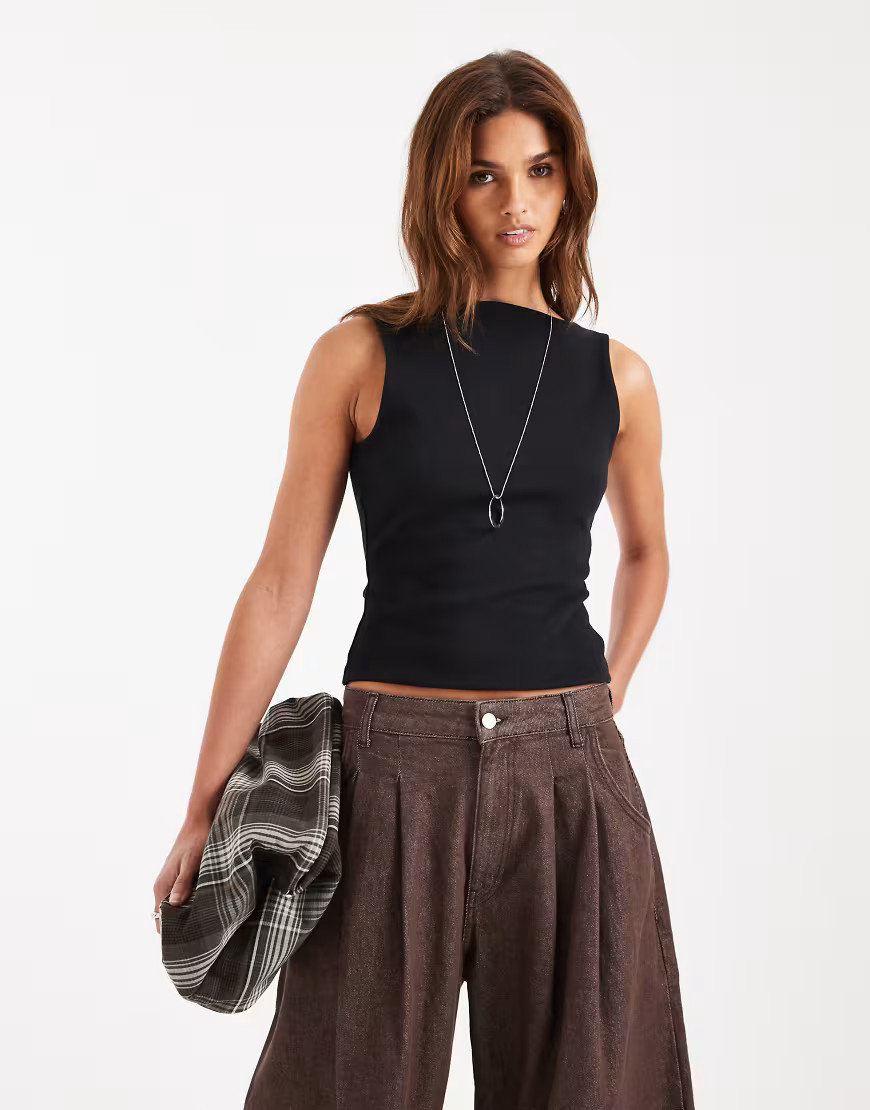 ASOS DESIGN compact cotton boat neck tank top in black | ASOS (Global)