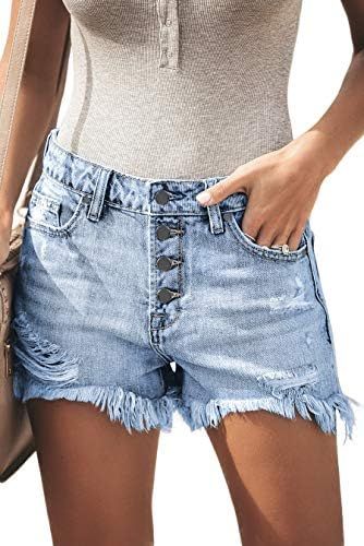 onlypuff Denim Hot Shorts for Women Casual Summer Mid Waisted Short Pants with Pockets | Amazon (US)