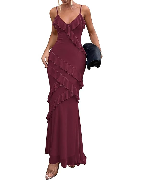 PRETTYGARDEN Women 2026 Wedding Guest Cocktail Maxi Dress Spaghetti Strap Sleeveless V Neck Bodyc... | Amazon (US)