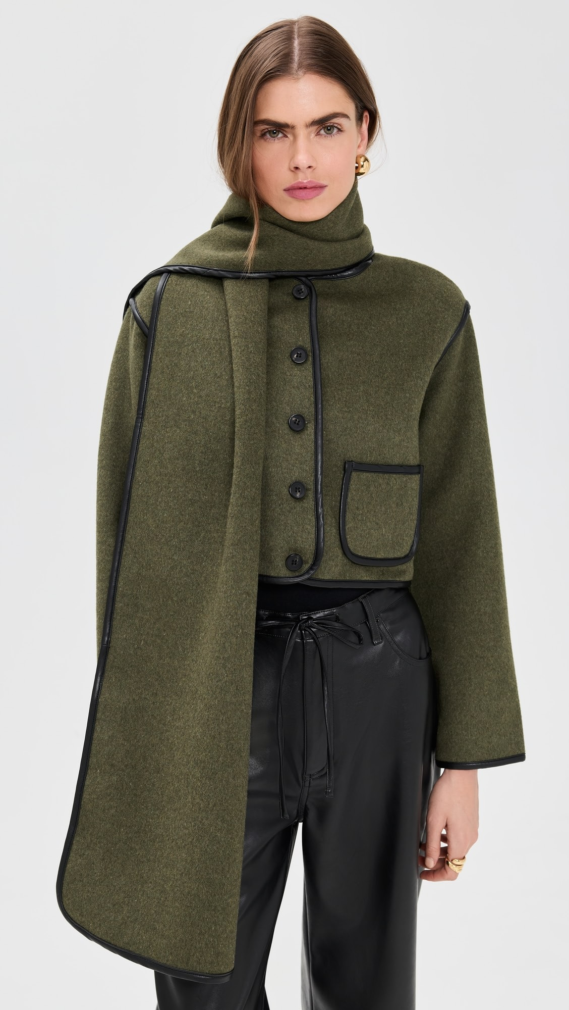 Faux Leather Trim Button Down Jacket | Shopbop