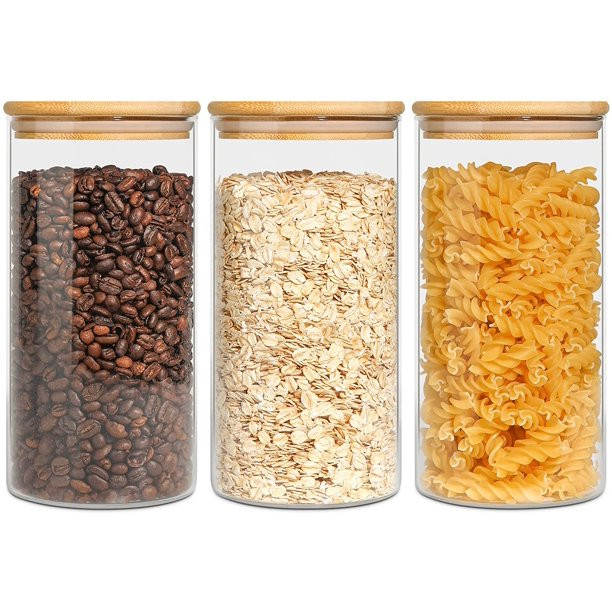 ComSaf Airtight Glass Storage Jars with Bamboo Lids, 30 oz, Set of 3, Round | Walmart (US)