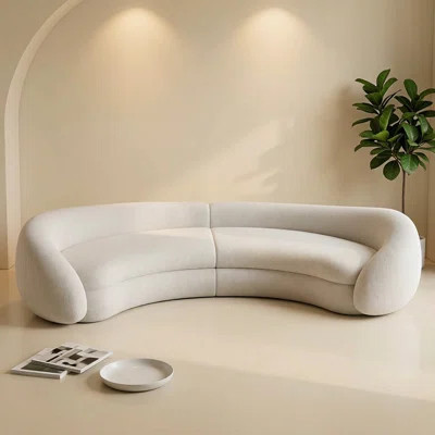 Modern Corner Curved Sectional Sofa, Beige Boucle Upholstered, C-shaped Design, 125'' Living Room Couch | Wayfair North America