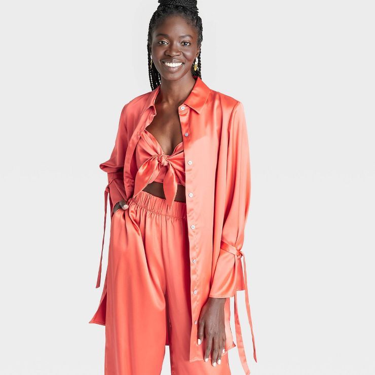 Black History Month Target x Sammy B Women's Long Sleeve Satin Button-Down Shirt - Orange | Target