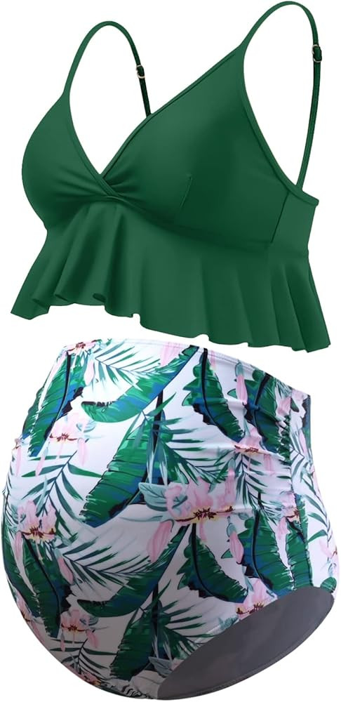 GINKANA Maternity Bikini Set Flounce Swimsuit Bathing Suit Top Swimwear Bottom Bathing Suits | Amazon (US)