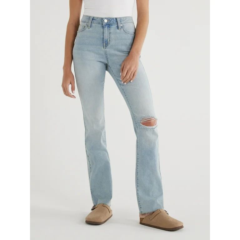 Time and Tru Women's Mid Rise Bootcut Jeans with Raw Hem, 32" Inseam, Sizes 2-20 | Walmart (US)