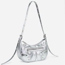 Lightweight,Business Casual Metallic Shoulder Bag Studded Decor Ruched Detail Hobo Bag For Teen Girls Women College Students,Rookies & White-Collar Wo | SHEIN