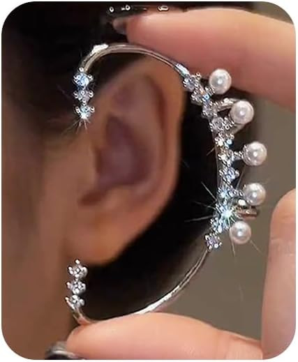 Sparkling Rhinestone Fairy Pearls Ear Cuff Earrings Crystal Clip Climber Wrap Around Earrings for... | Amazon (US)