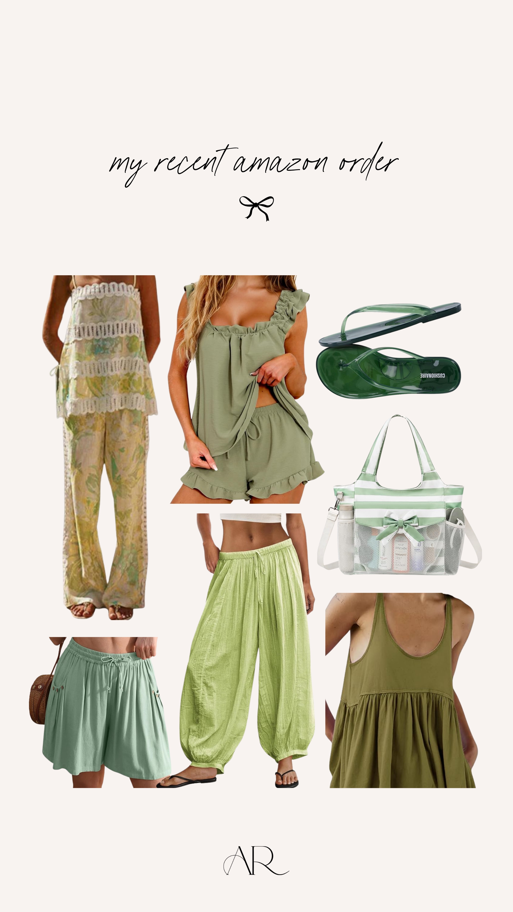 My recent amazon order! Love the green jelly flip flops, definitely a summer staple!

balloon pants, anti-pooch outfits, two piece set 

 #LTKgrwm #LTKootd #LTKMidsize