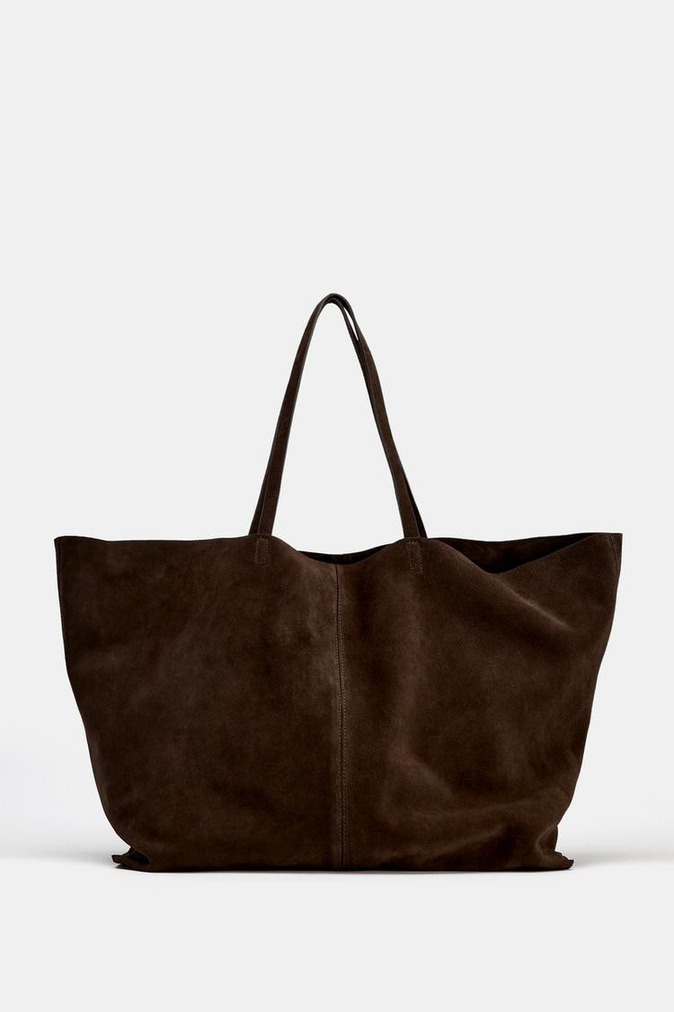 Zara - Maxi Split Leather Shopper Bag - Women - Khaki Green - Women | Zara US