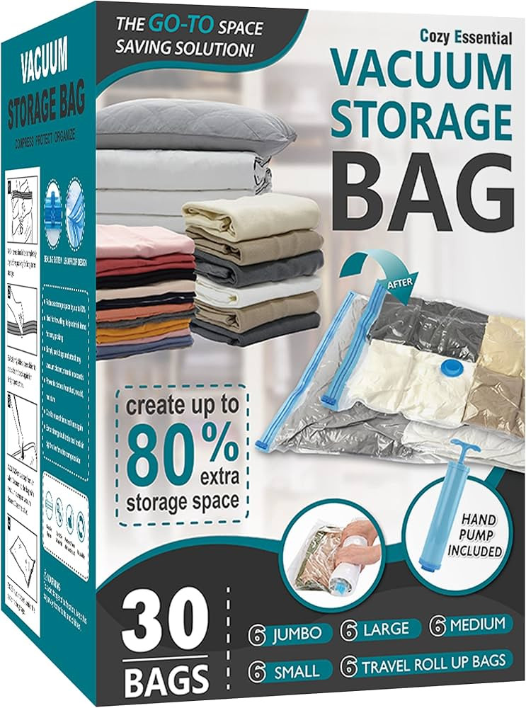 30 Pack Vacuum Storage Bags, Space Saver Vacuum Storage Bags, Vacuum Seal Bags for Clothing, Clot... | Amazon (US)
