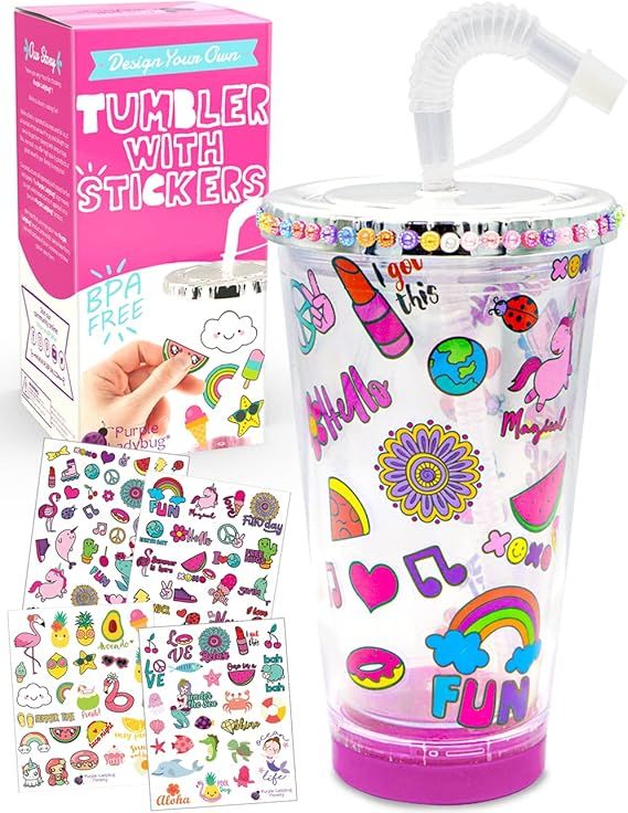 Purple Ladybug Personalize Your Own Tumbler with Cute Stickers - BPA Free Kids Tumbler with Lid &... | Amazon (US)