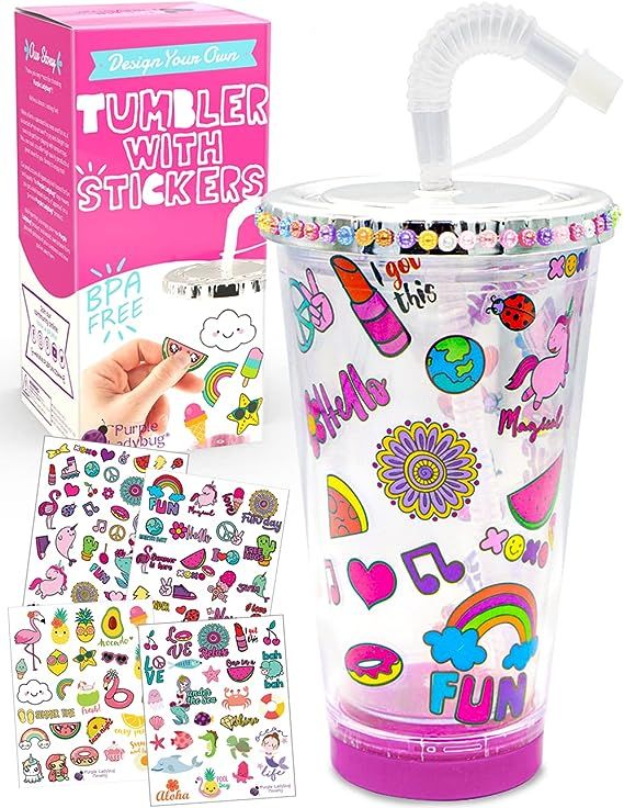 Purple Ladybug Personalize Your Own Tumbler with Cute Stickers - BPA Free Kids Tumbler with Lid &... | Amazon (US)