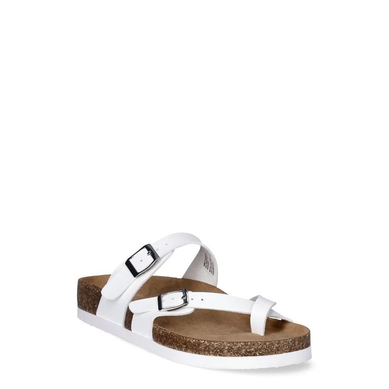 Time and Tru Women's Asymmetric Strap Footbed Sandals, Sizes 6-11, Wide Width Available | Walmart (US)