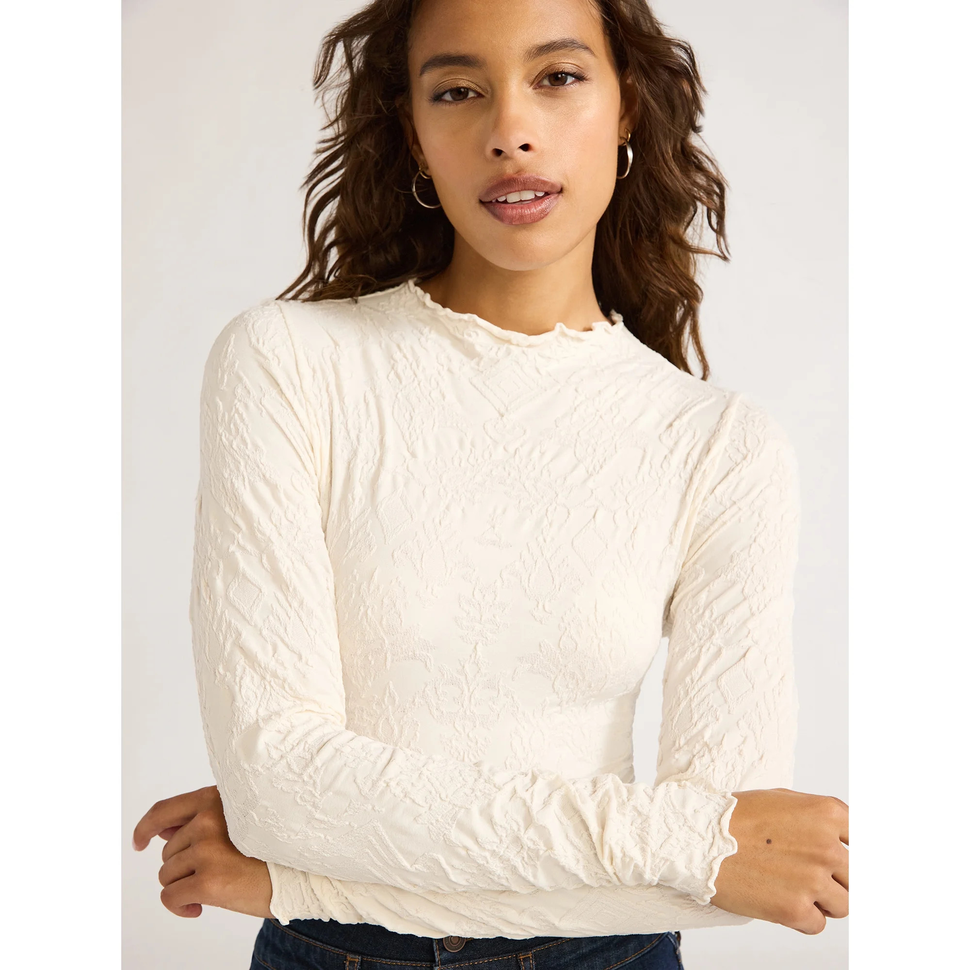 Sofia Jeans Women's Jacquard Seamlessly Smoothing Bodysuit with Long Sleeves, Sizes XS-XXL | Walmart (US)