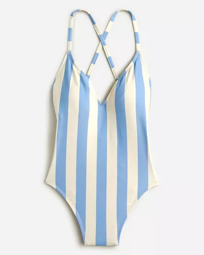 Cap-sleeve one-piece swimsuit in classic stripe
