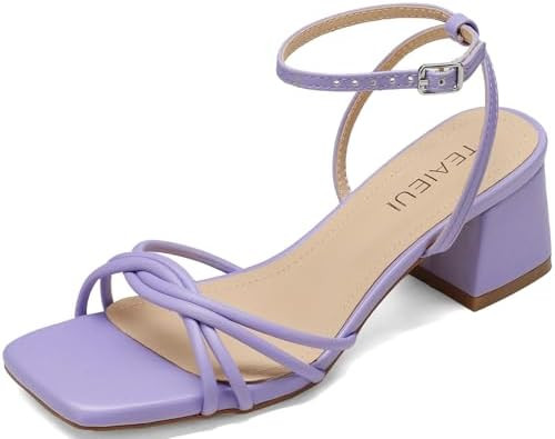 TEAIEUI Chunky Heels for Women, Square Open Toe Heeled Sandals, Strappy Ankle Strap Shoes for Dai... | Amazon (US)