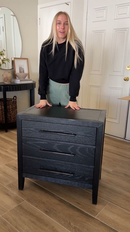 I finally found the perfect nightstand for our bedroom! Inspired by the Restoration Hardware French Contemporary nightstand, this is 1/4 the price! 

I love the wood grain finish and oversized hardware! #rhlookalike #nightstand #blacknightstand #bedroomfurniture 

#LTKsalealert #LTKstyletip #LTKhome