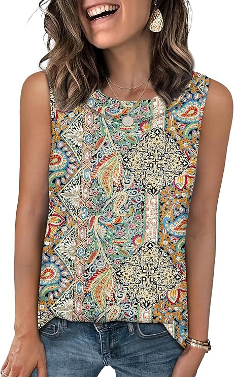 WIHOLL Tank Tops for Women Summer Outfits 2026 Crew Neck Casual Sleeveless Shirts Blouses Clothes | Amazon (US)