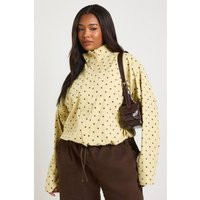 boohoo Women's Plus Funnel Neck Twill Polka Dot Zip Through in Lemon | Size: 24 | boohoo (US & Canada)