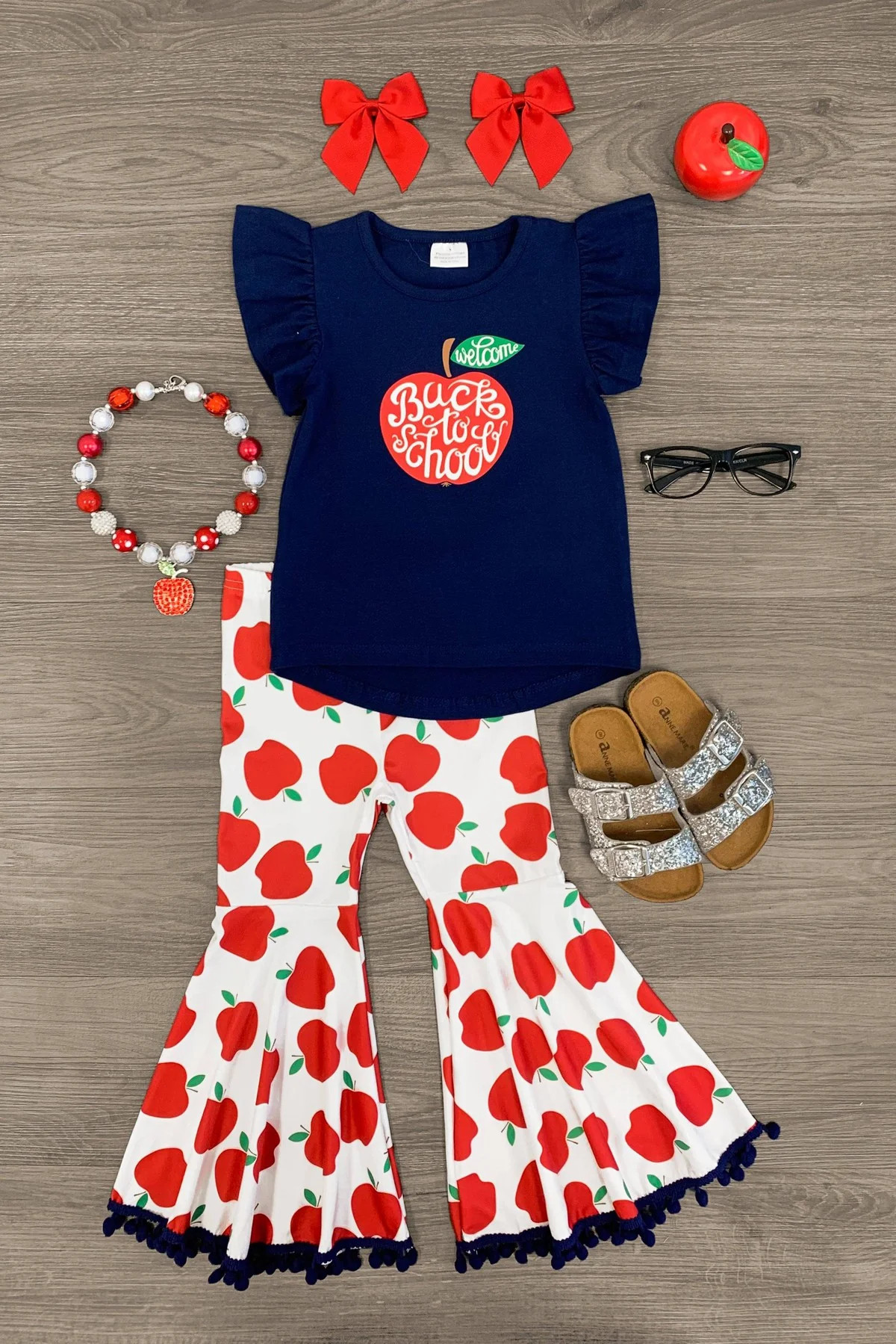 "Welcome Back To School" Apple Bell Bottom Set | Sparkle In Pink