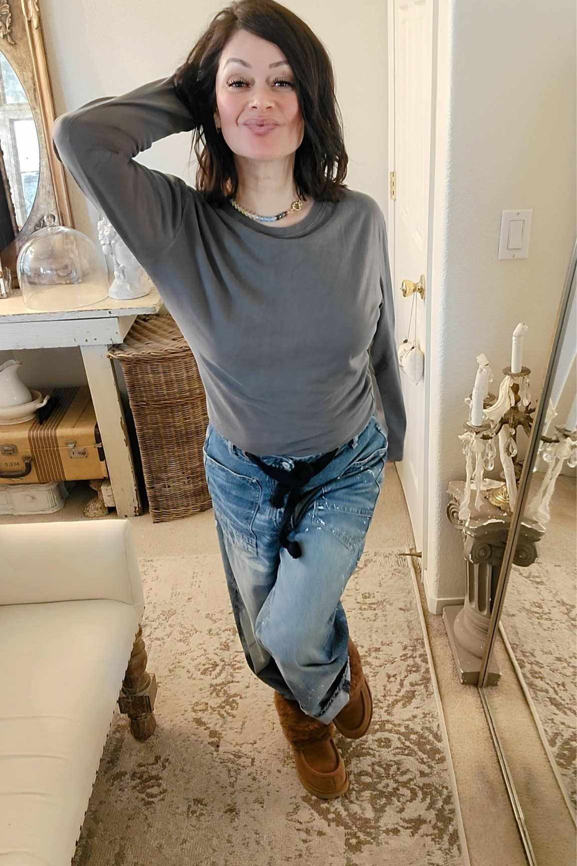 A cozy outfit
Denim size 26
Bodysuit medium & is full butt.
Shoes fit tts


#LTKOver40 #LTKPetite #LTKStyleTip