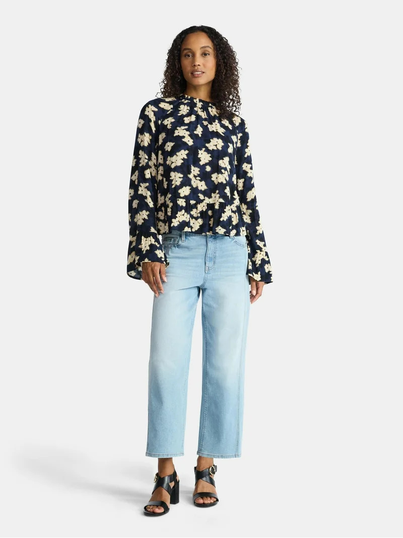 Time and Tru Women's Flowy High Neck Blouse, Size XS-XXXL | Walmart (US)